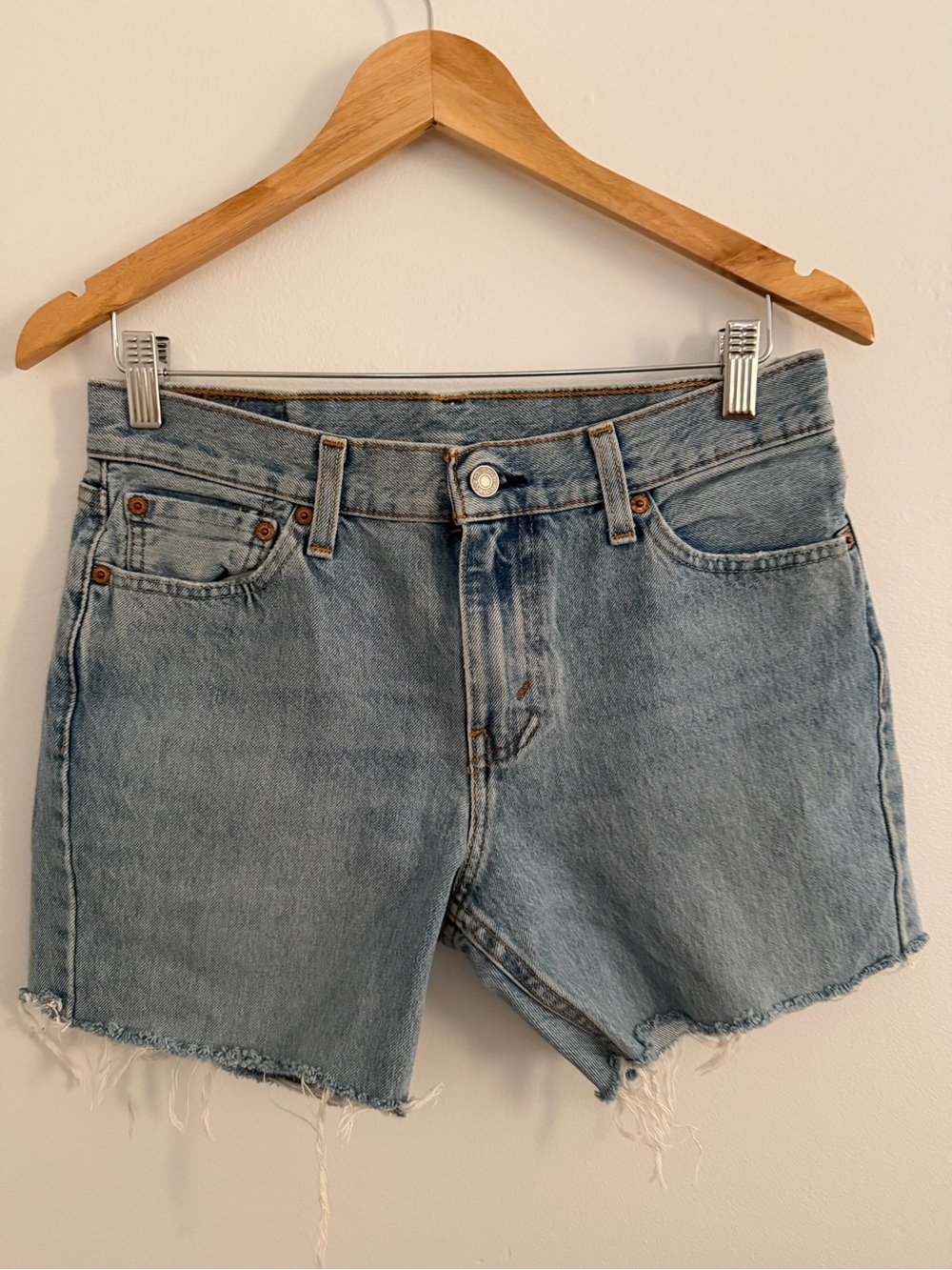 Levi's Light Blue Frayed Hem Denim Shorts